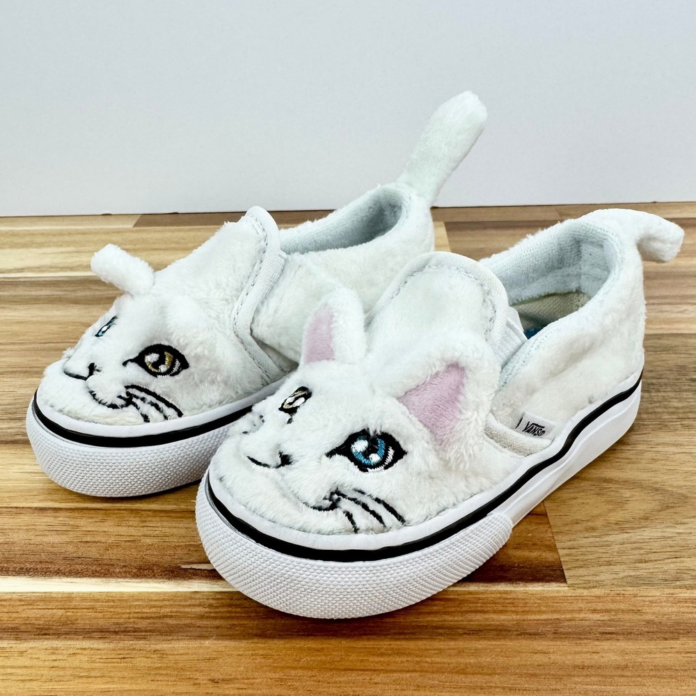 Vans Kids White Bunny Slip-On Sneakers with Pink Ear Details
